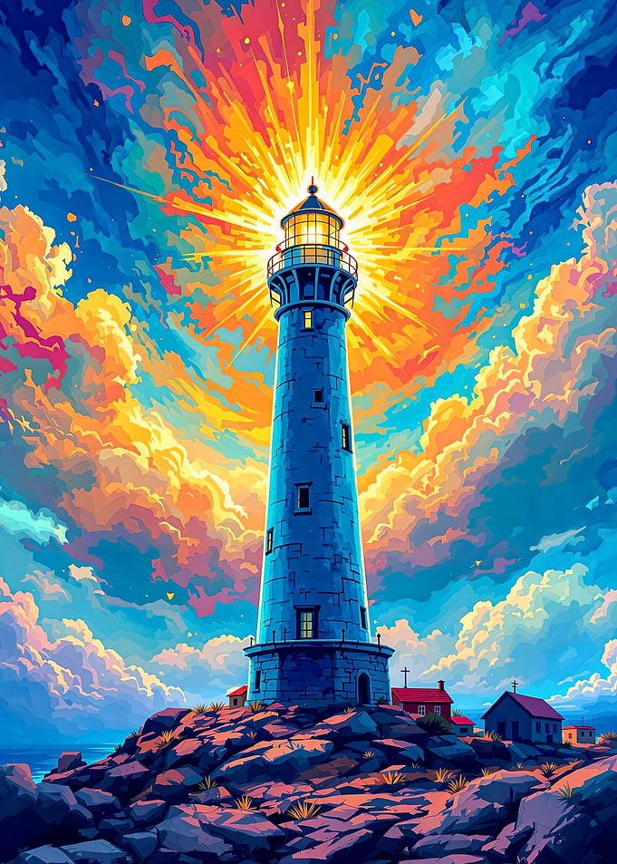 Lighthouse Sunset Watercolor Art