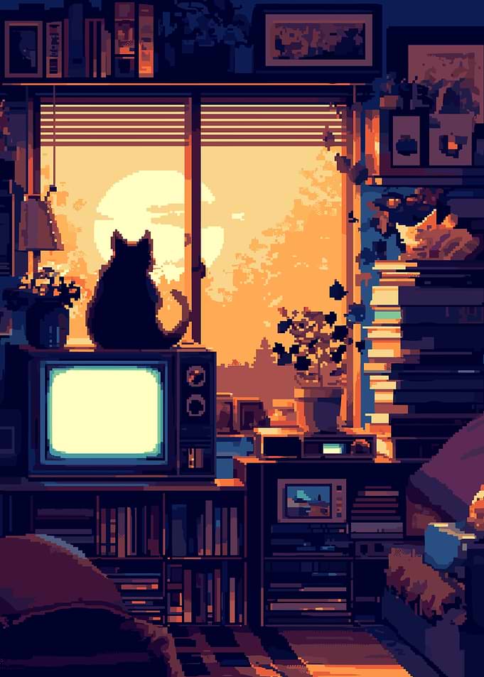 Pixel Sunset Living Room