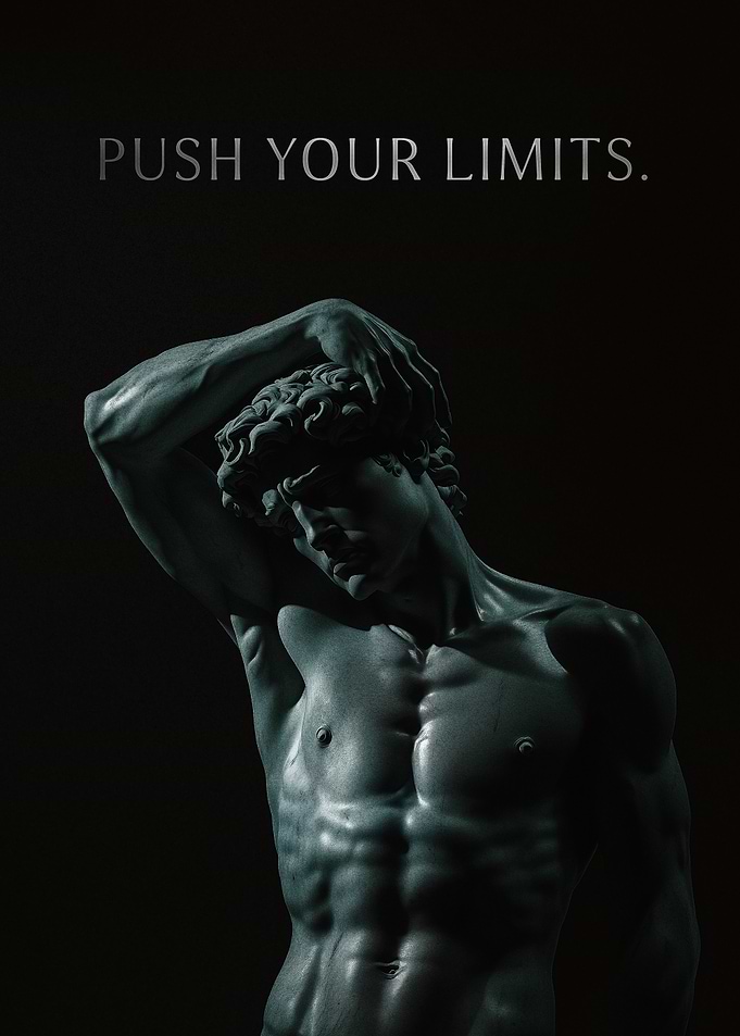 'Push Your Limits' Motivational Poster – Michelangelo’s David Art