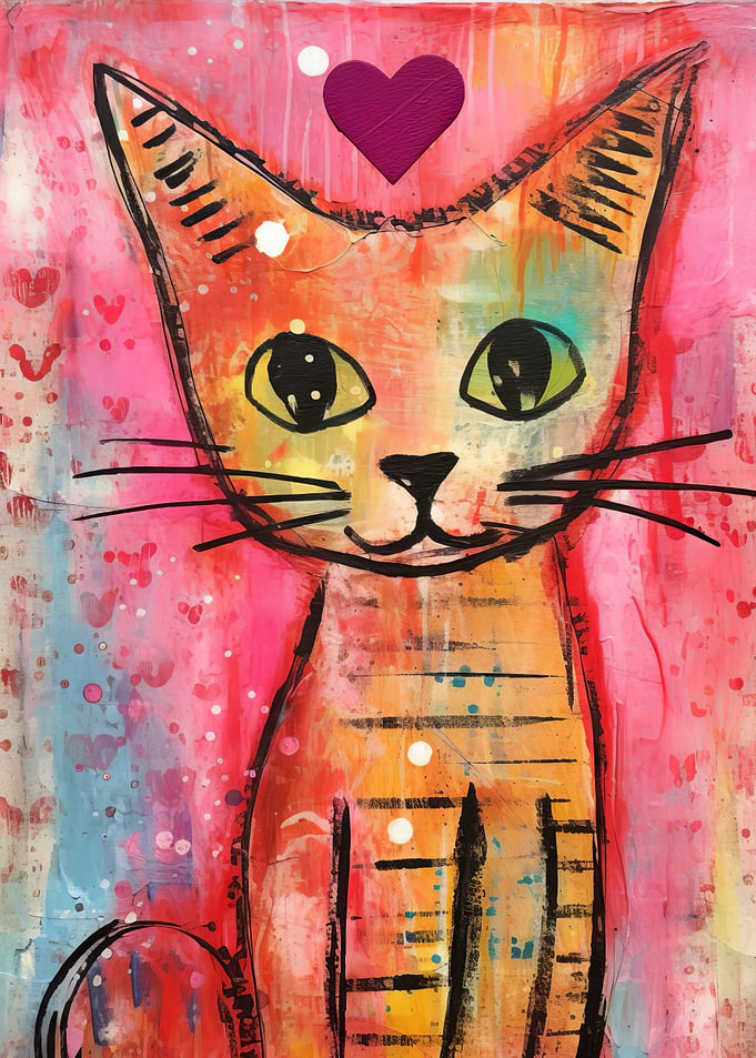 Cute Valentine Tabby Cat Mixed Media