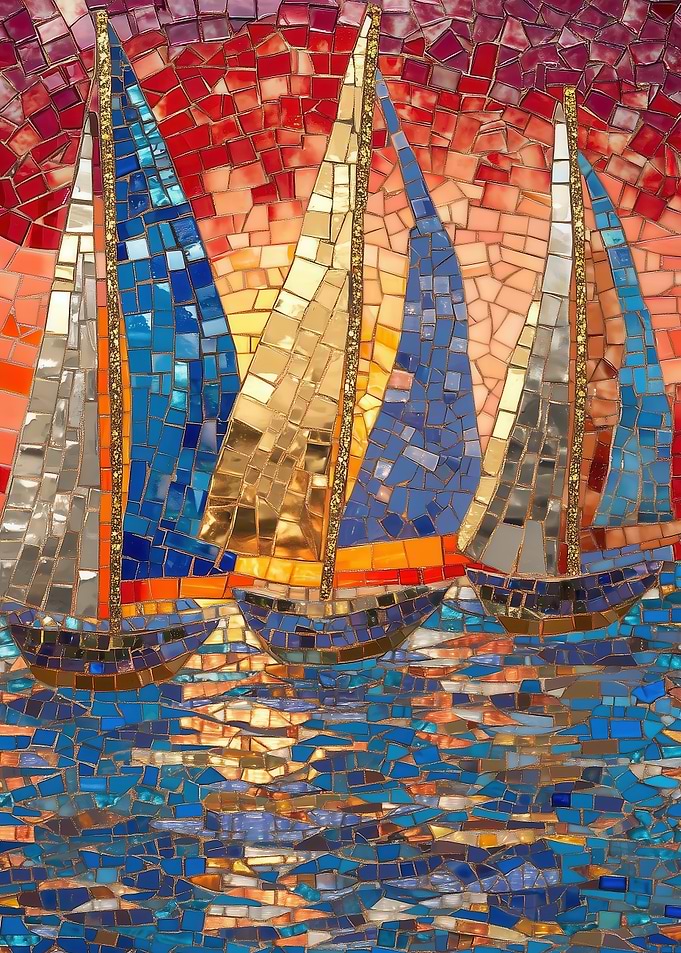 Mosaic Sailboats Sunset