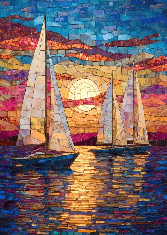 Sailboats at Sunset Mosaic