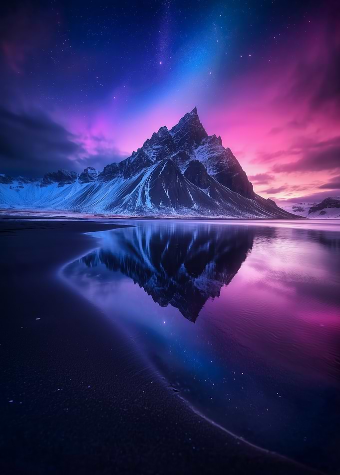 Mountain Reflection Under Aurora