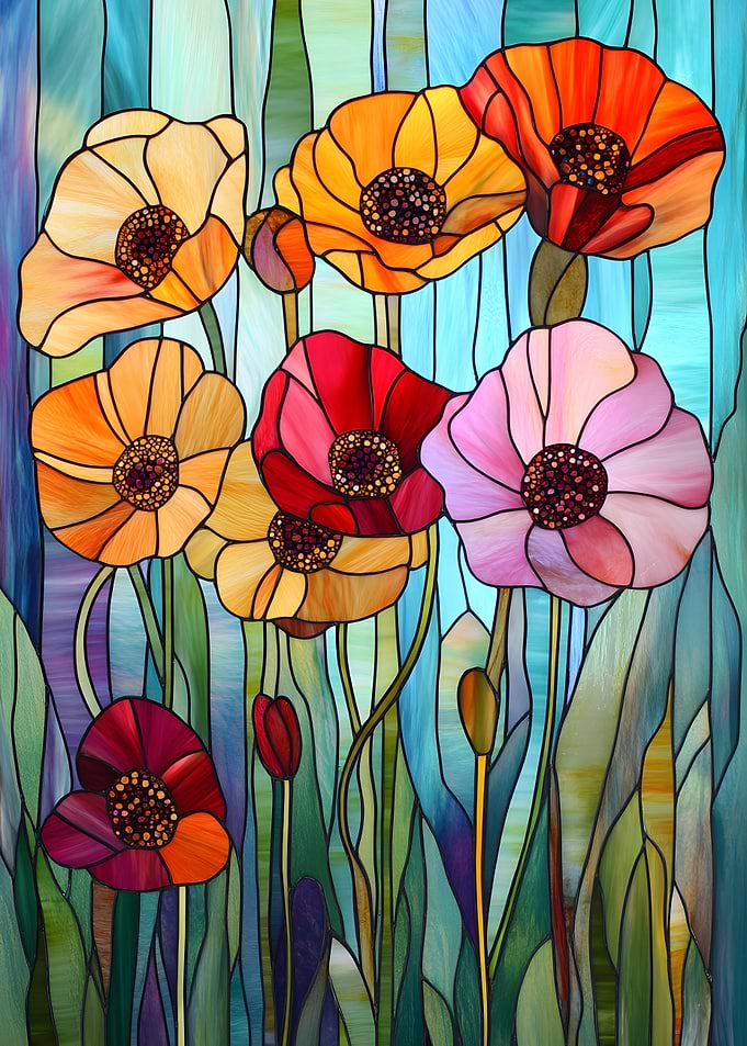 Stained Glass Poppies