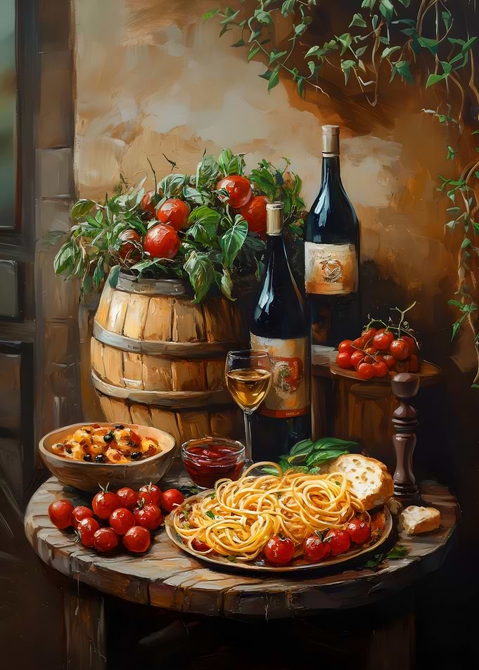 Still Life With Wine And Spaghetti