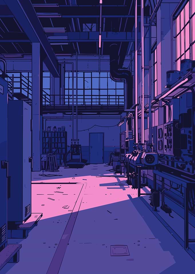 Industrial Interior, Synthwave Aesthetic