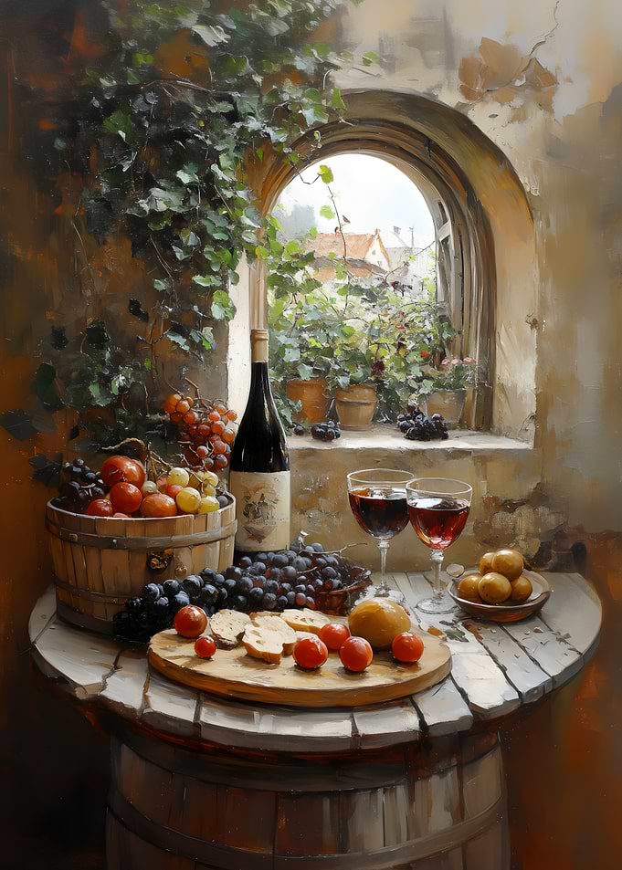 Still Life With Wine And Grapes