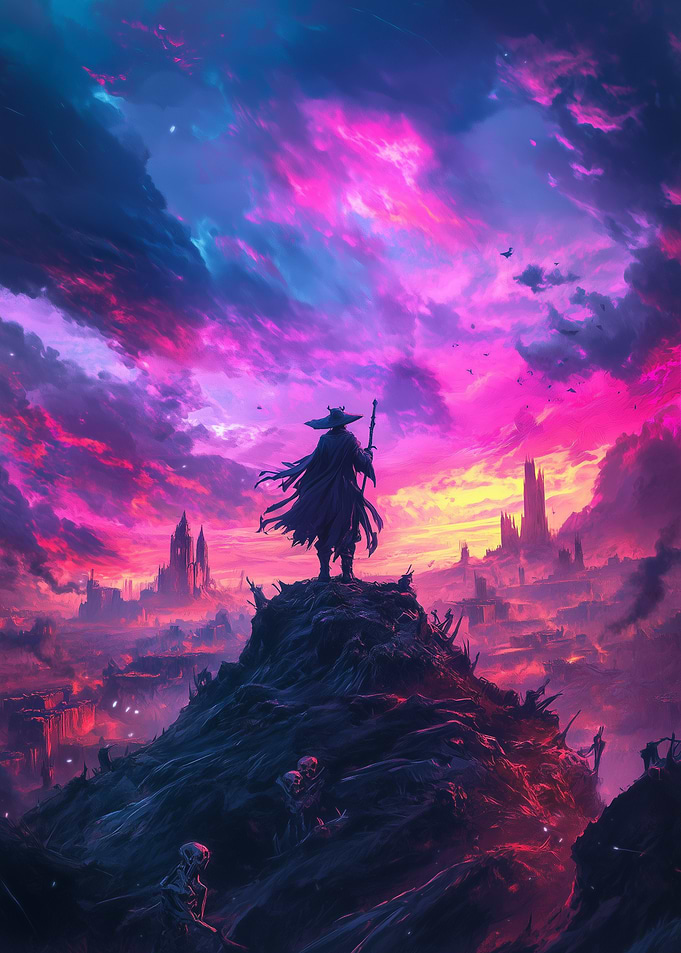 Silhouetted Warrior at Sunset