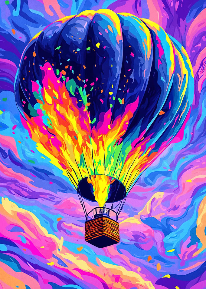 Hot Air Balloon in Psychedelic Sky