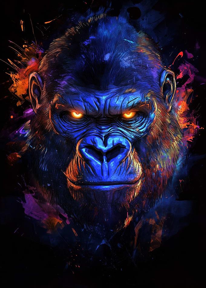 Gorilla Portrait with Neon Colors
