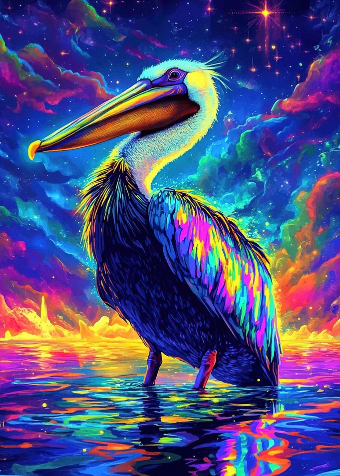 Pelican in Neon Galaxy