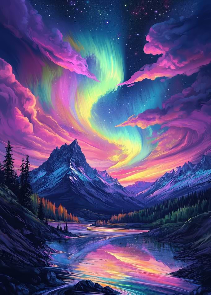 Aurora Borealis Mountain Landscape