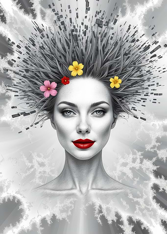 Woman with Flowers in Hair
