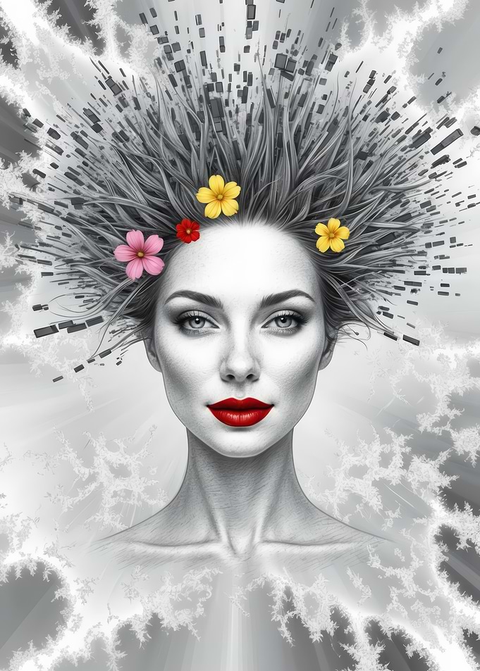 Woman with Flowers in Hair