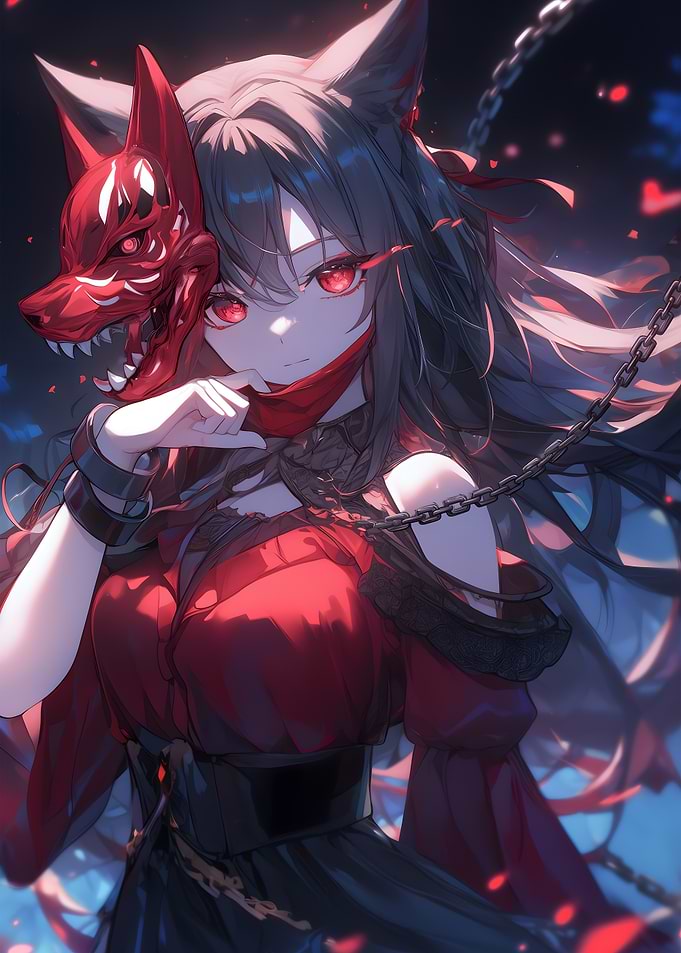 Anime Girl with Demon Mask