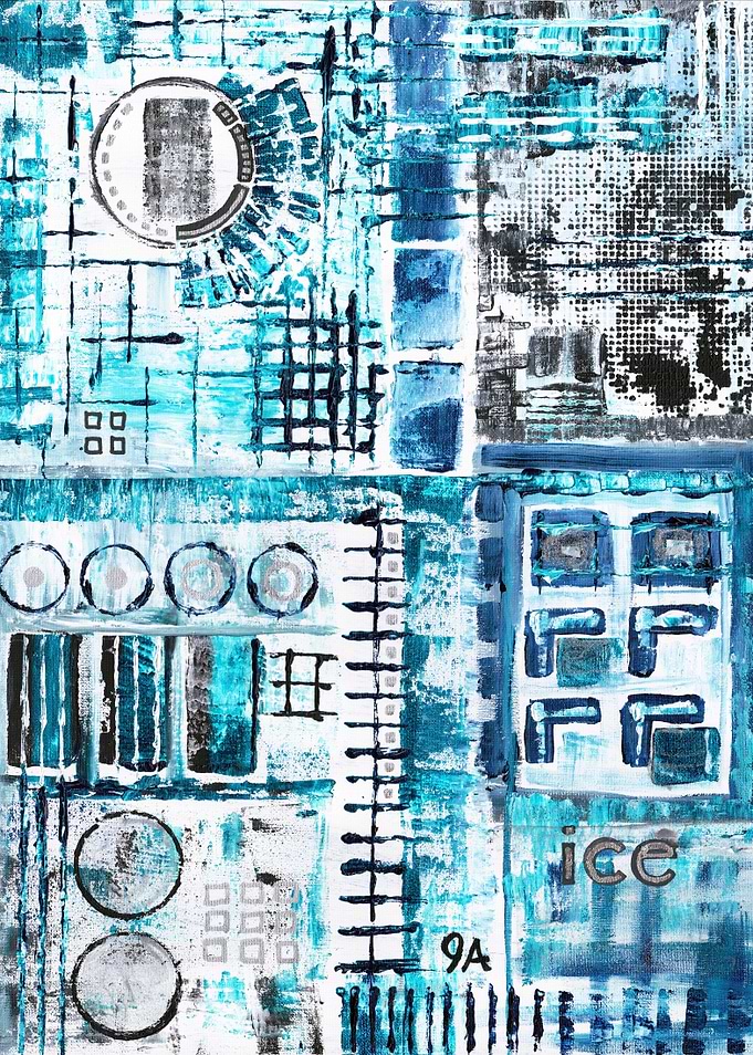 Abstract 'Ice Mood Blue' and White Art