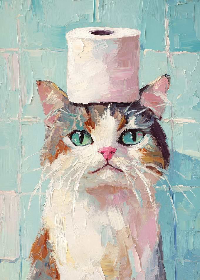 Cat with Toilet Paper Hat