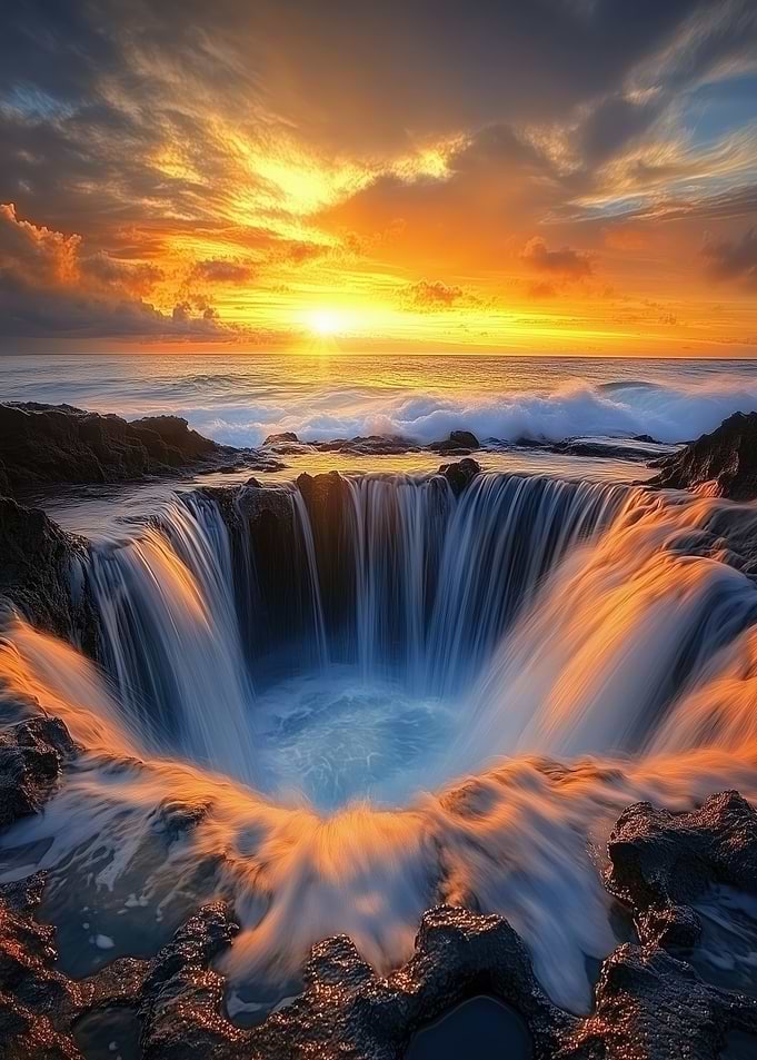 Sunset Waterfall in Beach