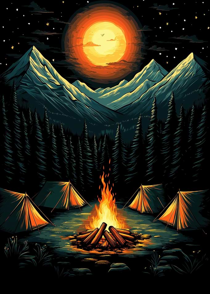 Campfire Under the Moon