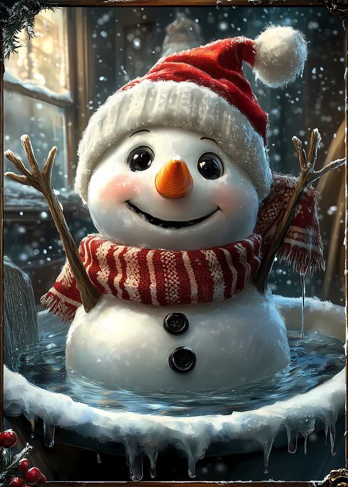Smiling Snowman in Winter Christmas