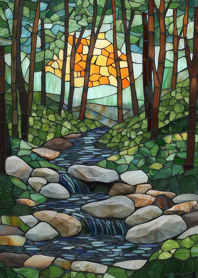 Stained Glass Forest Stream