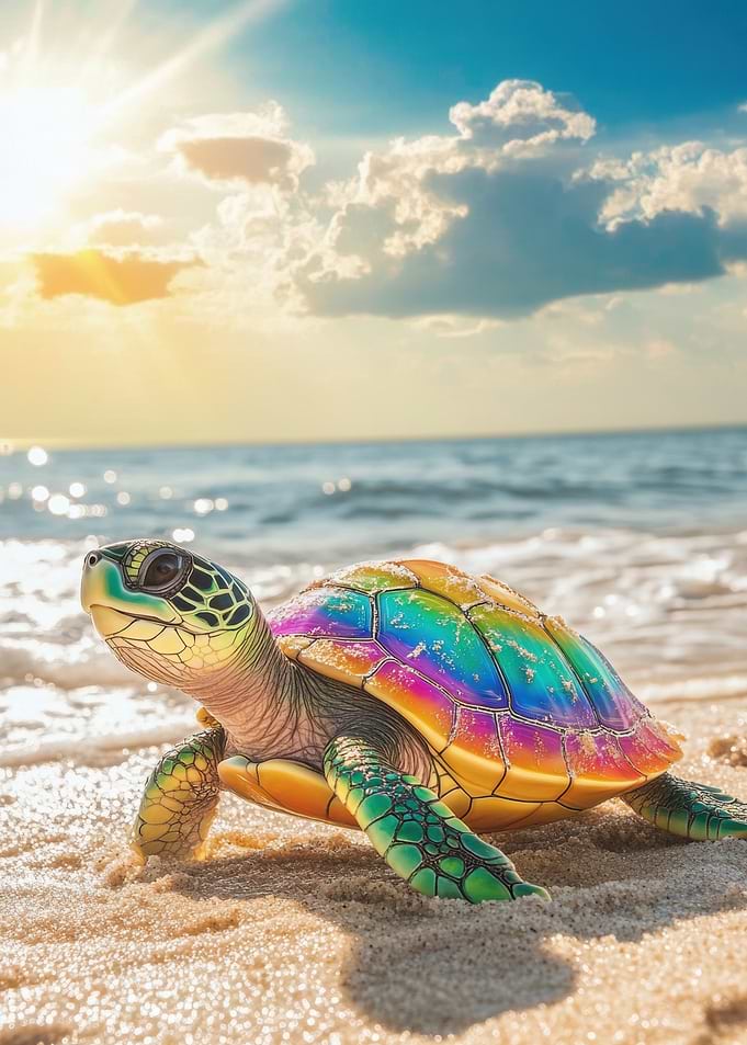 Rainbow Sea Turtle on Beach
