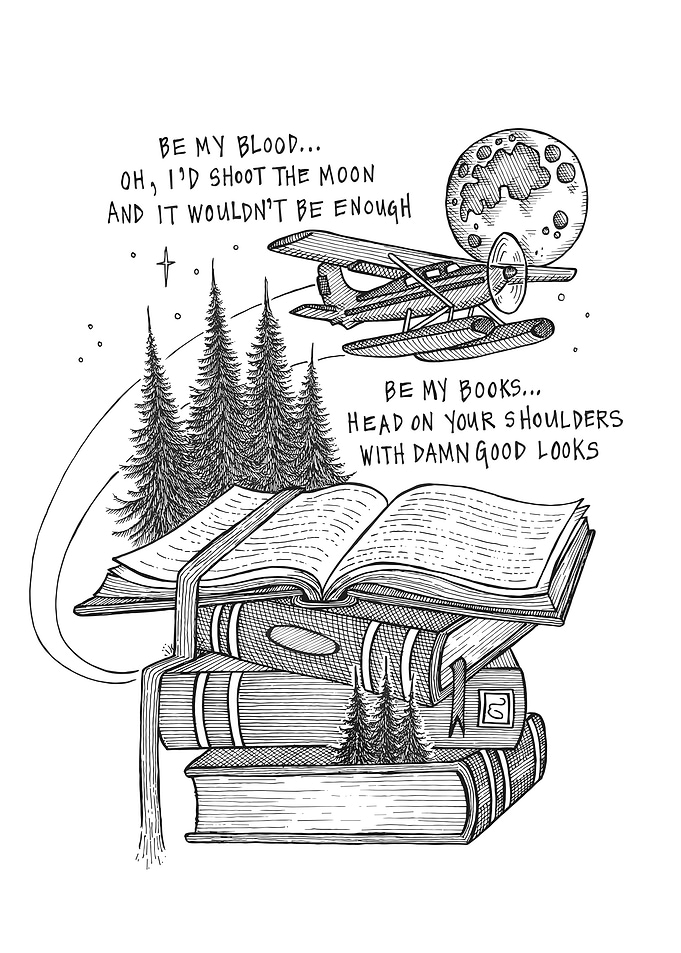Caamp Books, Plane, and Moon