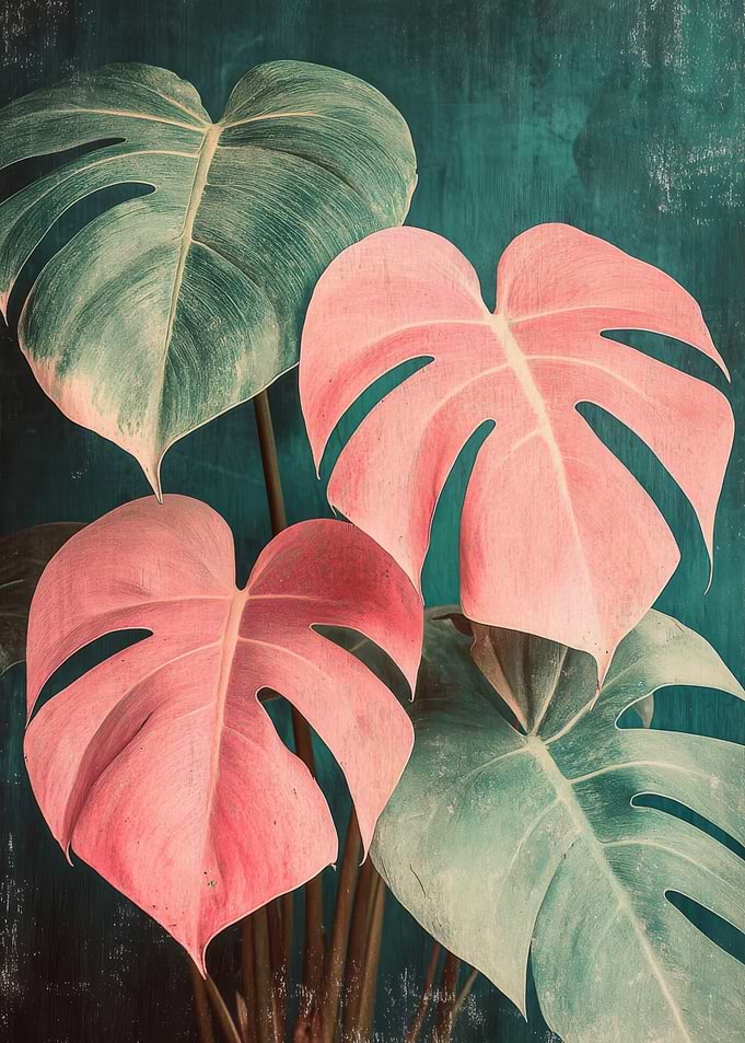Pink Monstera Leaves