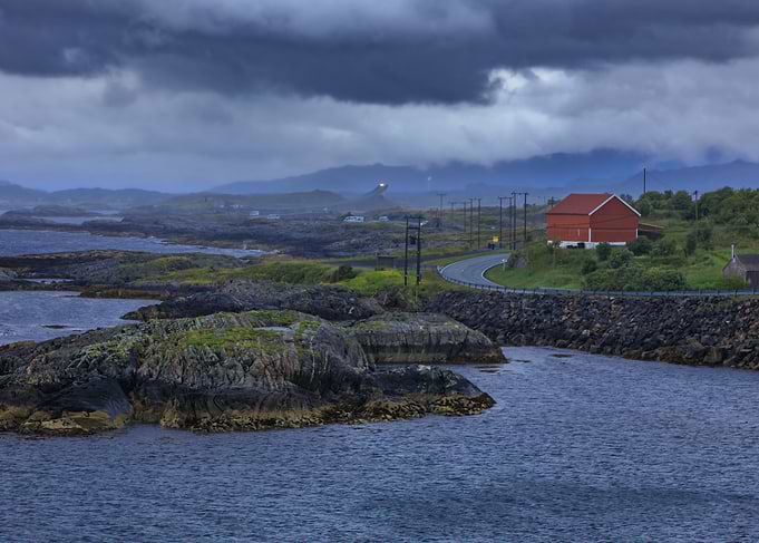 Red Barn by the Atlantic Ocean Road