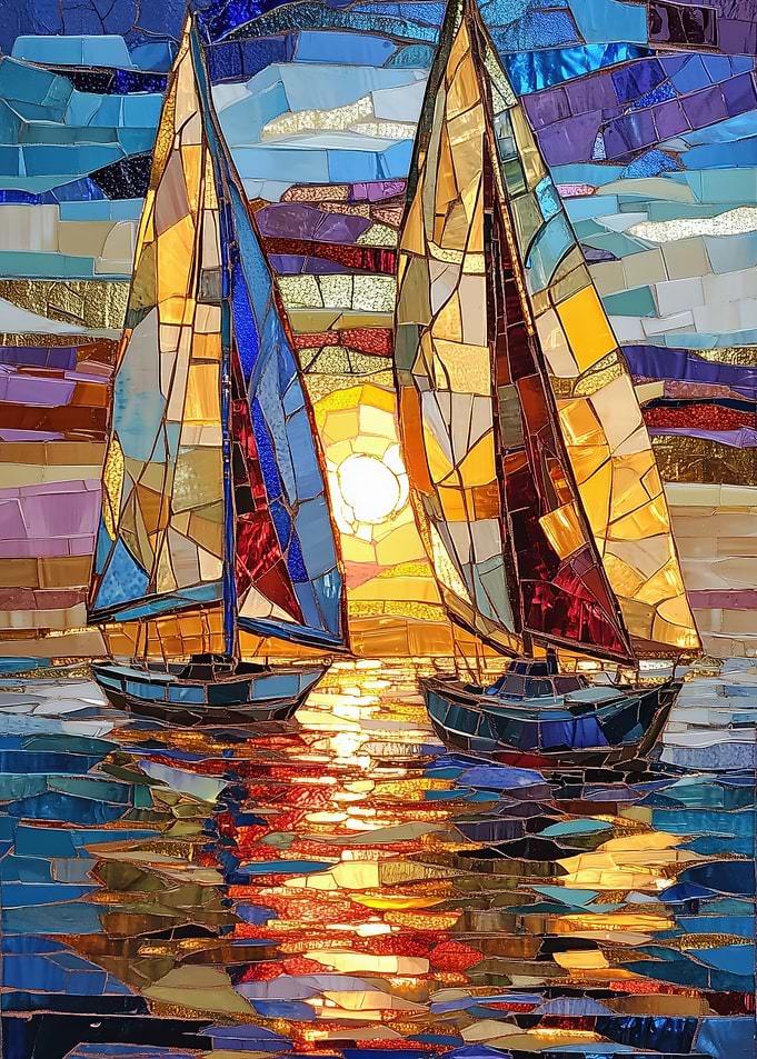 Sailboats at Sunset Mosaic
