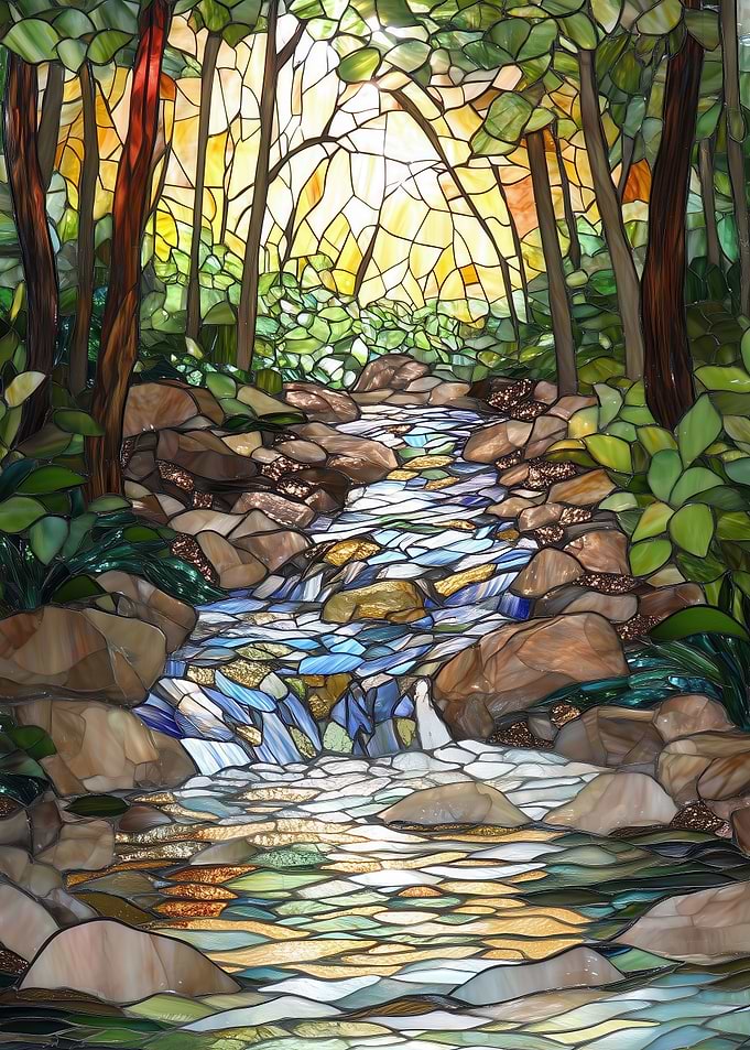 Stained Glass Forest Stream