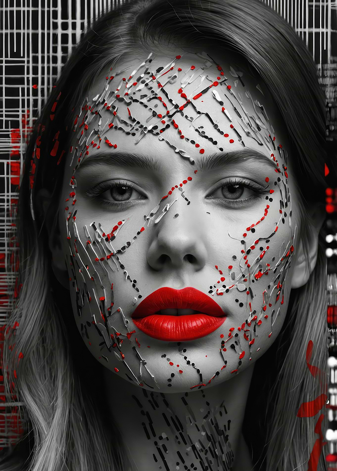 Woman with Red Lips and Abstract Makeup