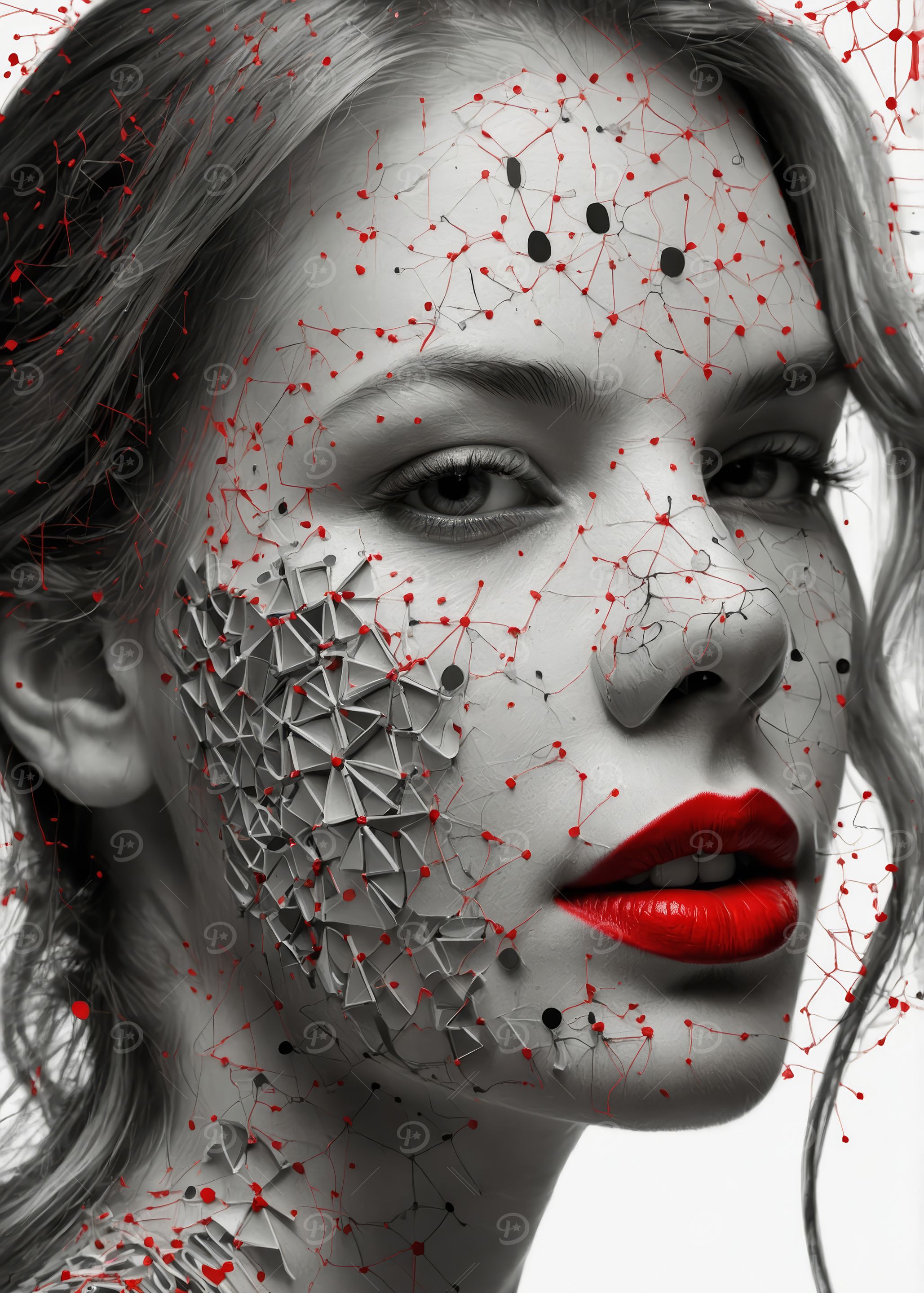 Abstract Portrait with Red Accents