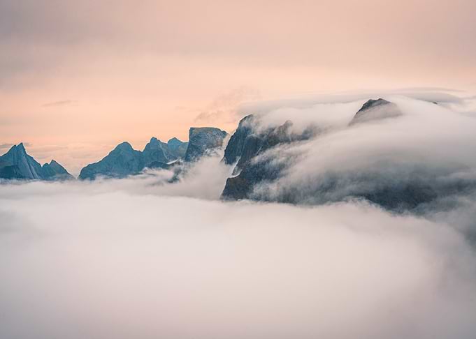 Mountain Peaks Covered in Clouds View from Reinebringen
