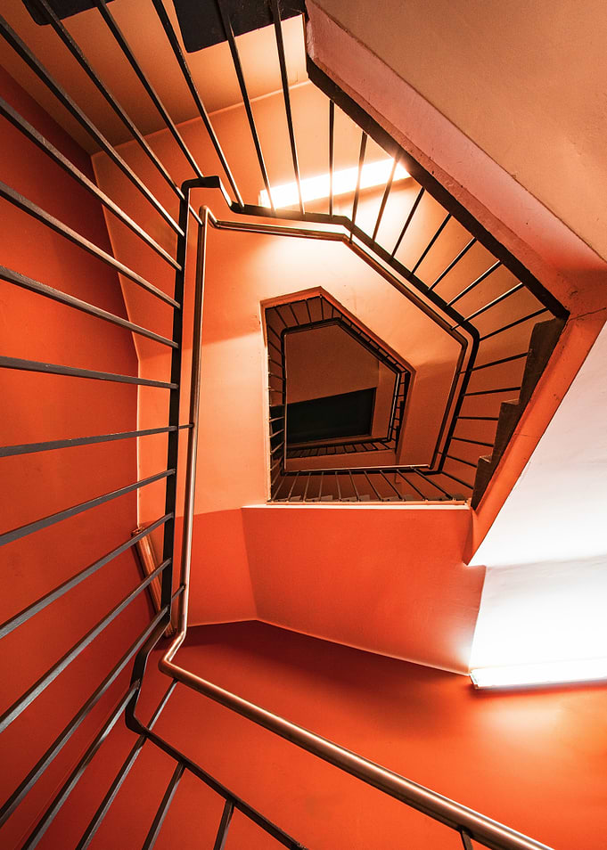 Orange spiral staricase