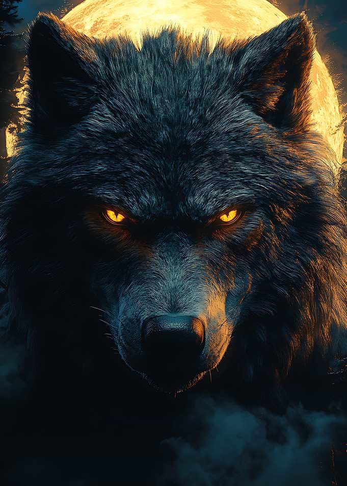 Wolf Under Full Moon