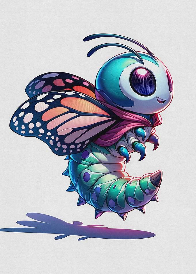 Cute Cartoon Butterfly Caterpillar