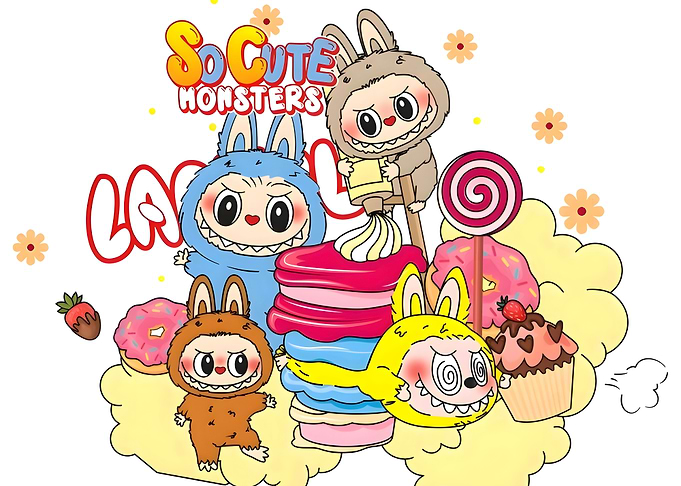 Cute Monster Friends, labubu cartoon. wallpaper doll