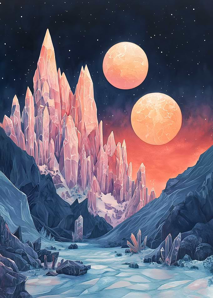 Crystalline mountains shine in the light Nature