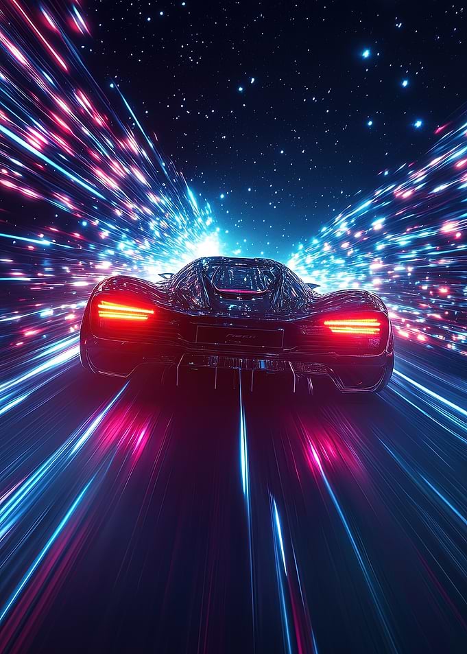 Futuristic Car Speeding Through Space