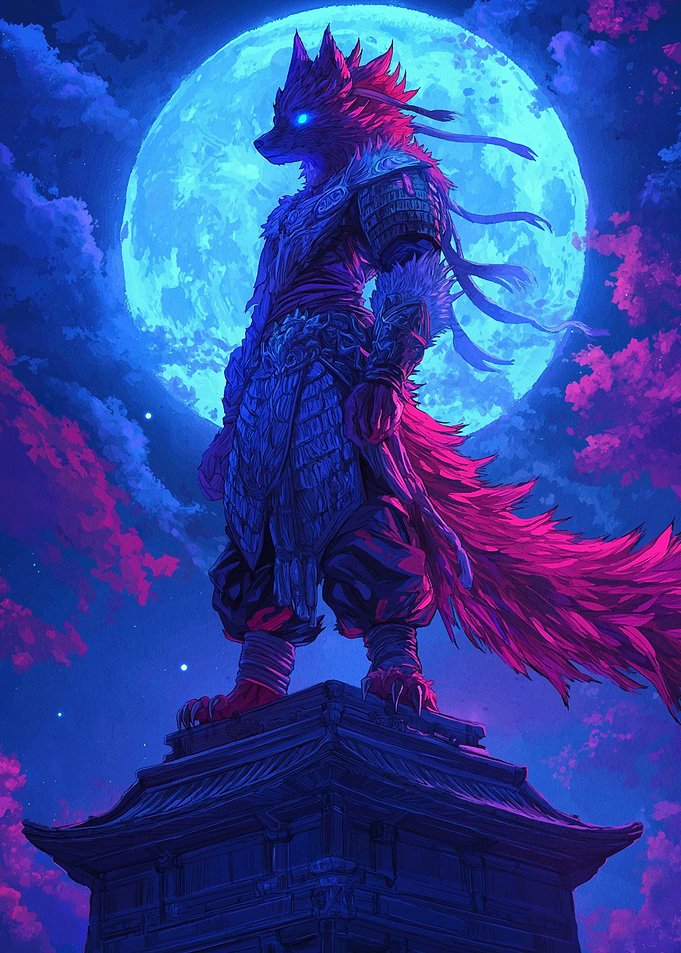 Wolf Warrior Under Moon