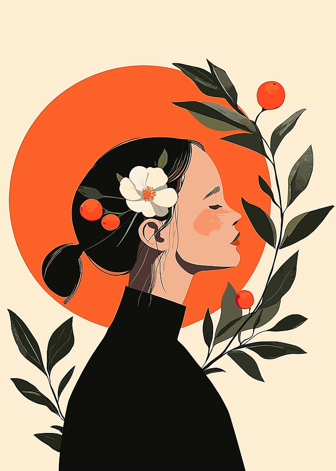 Woman with Flowers and Sun