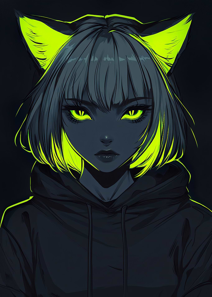 Neon Cat Girl Portrait