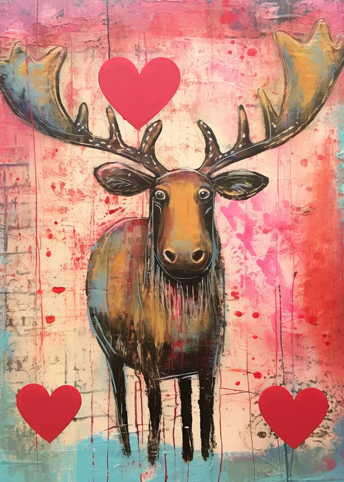 Valentine Moose with Hearts