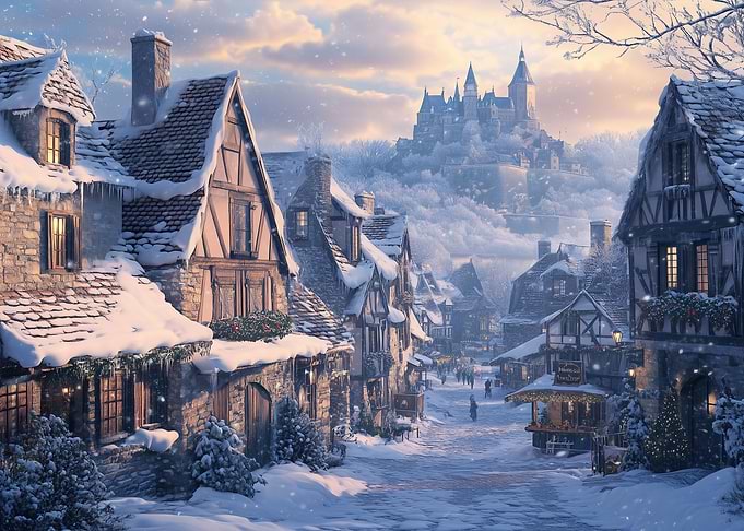 Snowy Village with Castle
