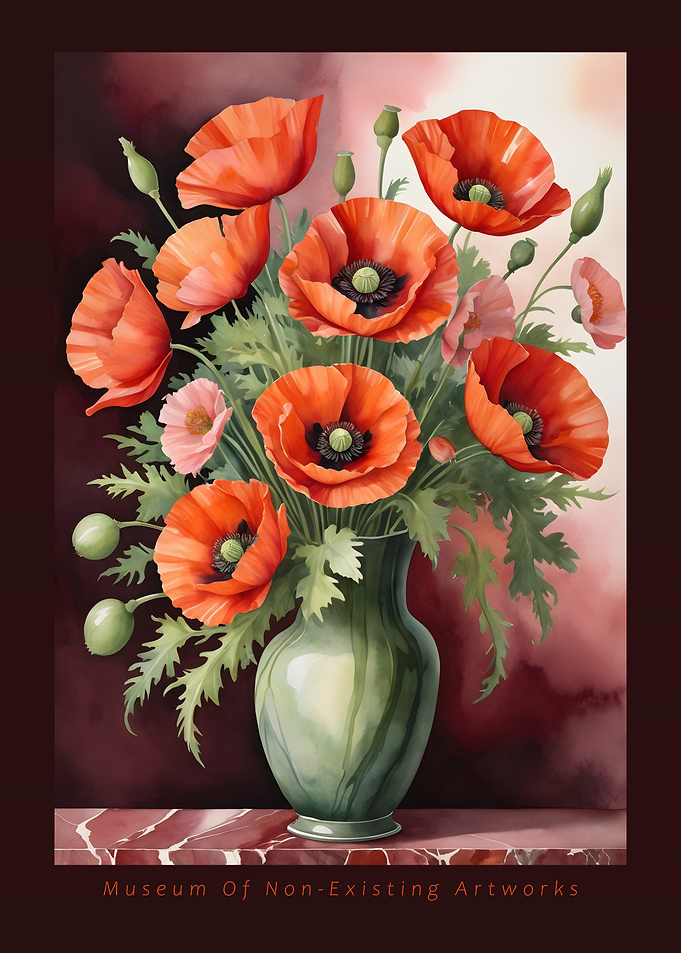 Red Poppy Bouquet Watercolor