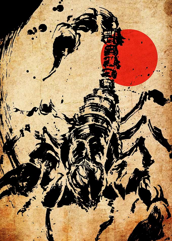 Japanese Scorpion Ink Art