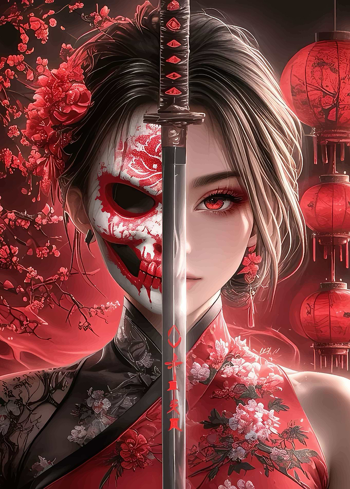 Red-Eyed Samurai Woman