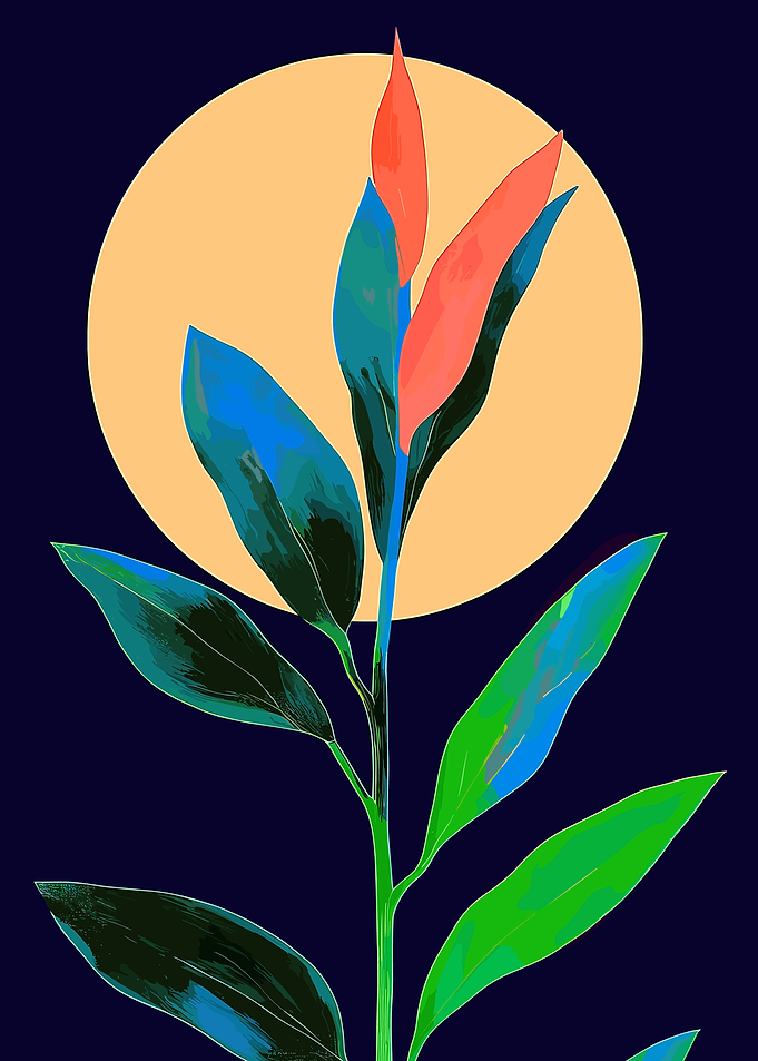 Tropical Plant with Moon