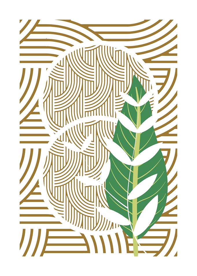 Green Leaf on Gold Pattern